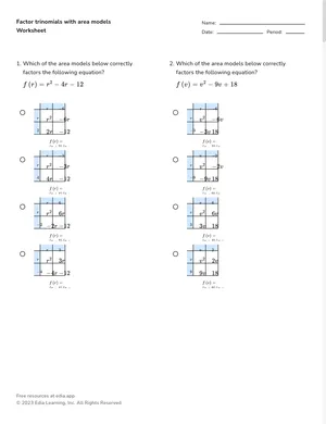 Factor trinomials with area models worksheet preview