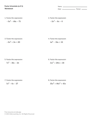 Factor trinomials (a ≠ 1) worksheet preview