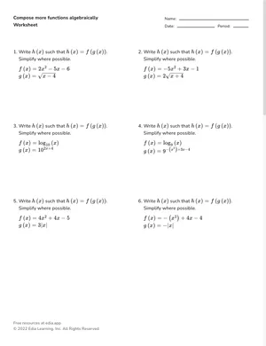 Compose more functions algebraically worksheet preview