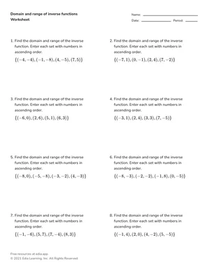 Domain and range of inverse functions worksheet preview