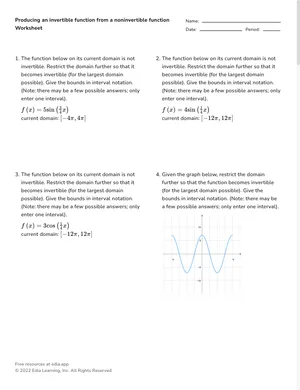Producing an invertible function from a noninvertible function worksheet preview