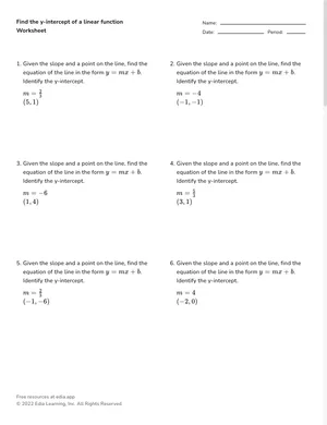 Find the y-intercept of a linear function worksheet preview