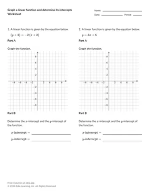 Graph a linear function and determine its intercepts worksheet preview