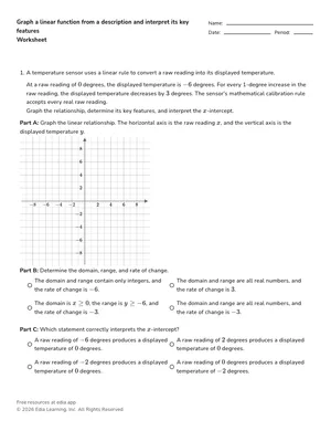 Graph a linear function from a description and interpret its key features worksheet preview