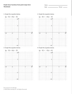 Graph linear functions from point-slope form worksheet preview