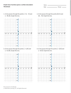 Graph linear functions given a written description worksheet preview