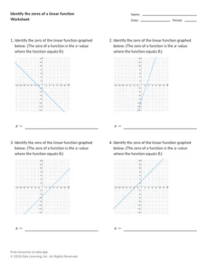 Identify the zeros of a linear function worksheet preview