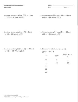 Intervals with linear functions worksheet preview