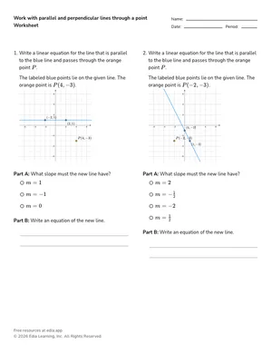 Work with parallel and perpendicular lines through a point worksheet preview