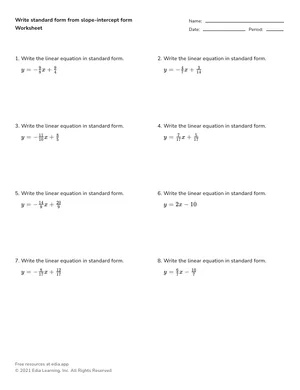 Write standard form from slope-intercept form worksheet preview