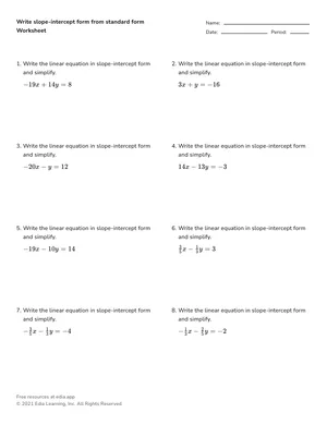 Write slope-intercept form from standard form worksheet preview