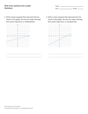Write linear equations from a graph worksheet preview