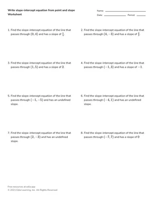 Write slope-intercept equation from point and slope worksheet preview