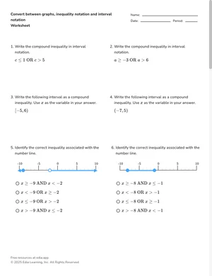 Convert between graphs, inequality notation and interval notation worksheet preview