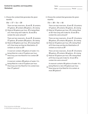 Determine context for equalities and inequalities worksheet preview