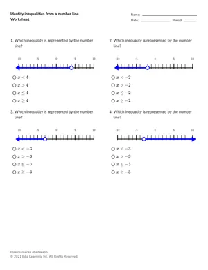 Identify inequalities from a number line worksheet preview