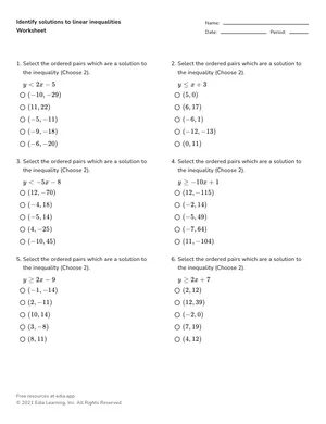 Identify solutions to linear inequalities worksheet preview