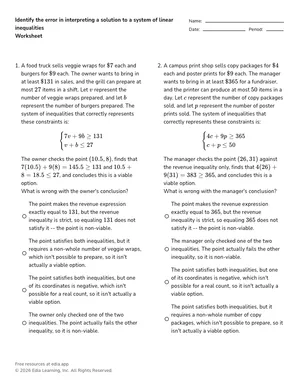 Identify the error in interpreting a solution to a system of linear inequalities worksheet preview