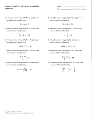Solve and graph two-step linear inequalities worksheet preview