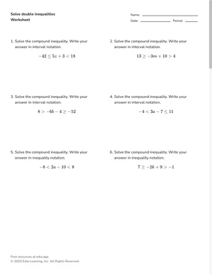 Solve double inequalities worksheet preview