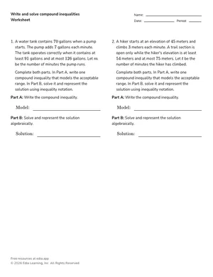 Write and solve compound inequalities worksheet preview