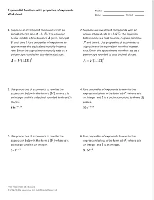 Exponential functions with properties of exponents worksheet preview