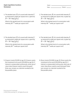 Apply logarithmic functions worksheet preview