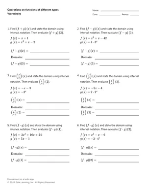 Operations on functions of different types worksheet preview