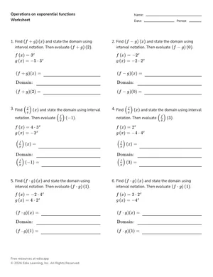 Operations on exponential functions worksheet preview