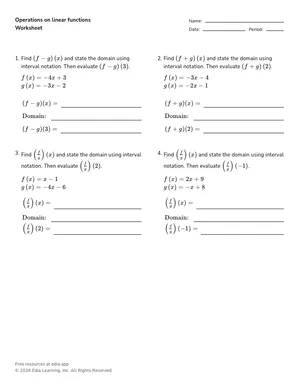 Operations on linear functions worksheet preview