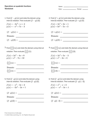 Operations on quadratic functions worksheet preview
