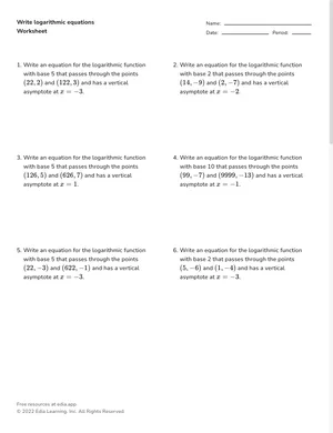 Write logarithmic equations worksheet preview
