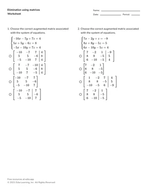 Elimination using matrices worksheet preview