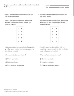 Compare proportional and linear relationships in context worksheet preview