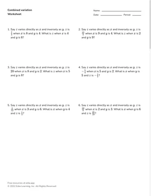 Combined variation worksheet preview