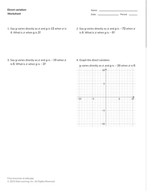 Direct variation worksheet preview