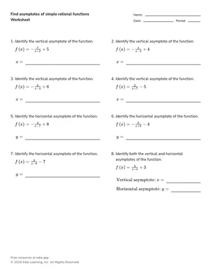 Find asymptotes of simple rational functions worksheet preview