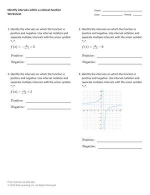 Identify intervals within a rational function worksheet preview