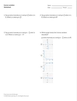Inverse variation worksheet preview