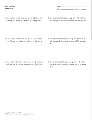Joint variation worksheet preview