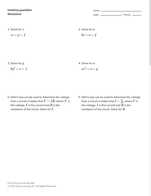 Isolating quantities worksheet preview