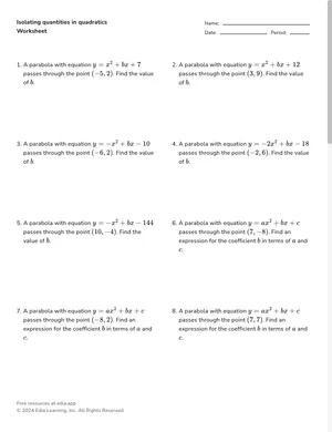 Isolating quantities in quadratics worksheet preview