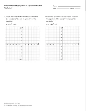 Graph and identify properties of a quadratic function worksheet preview