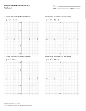 Graph quadratic functions with a=1 worksheet preview
