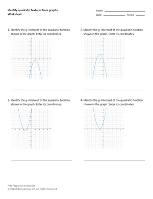 Identify the y-intercept and axis of symmetry from a graph worksheet preview