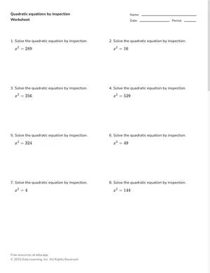 Quadratic equations by inspection worksheet preview