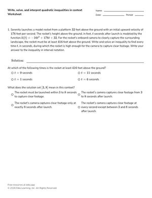 Write, solve, and interpret quadratic inequalities in context worksheet preview