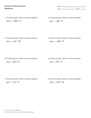 Find domain and range of radical functions worksheet preview