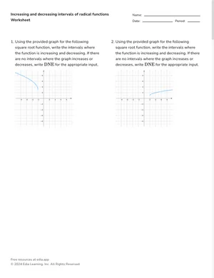 Increasing and decreasing intervals of radical functions worksheet preview