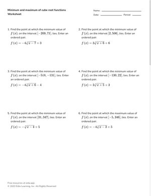 Minimum and maximum of cube root functions worksheet preview